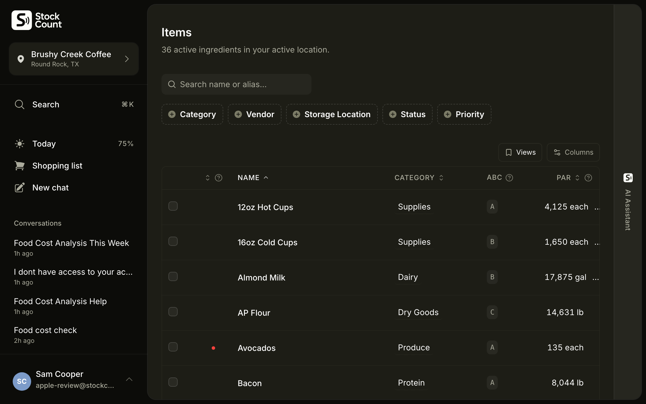 Stockcount items list with ABC priority — count only what matters.