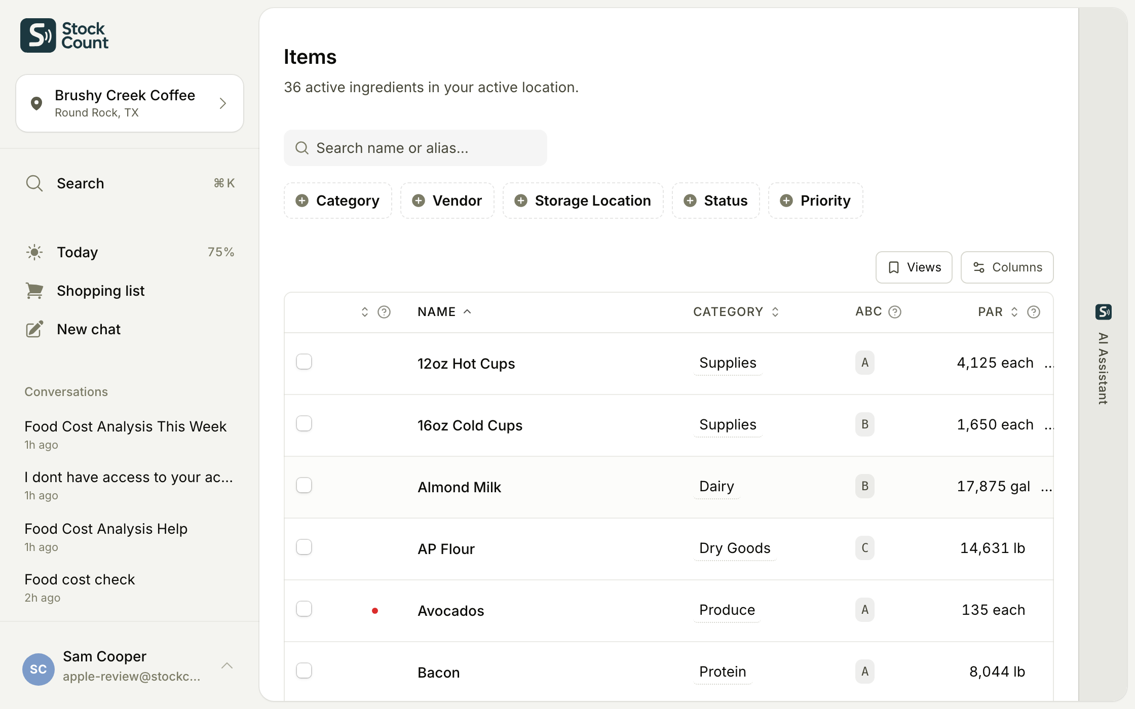 Stockcount items list with ABC priority — count only what matters.