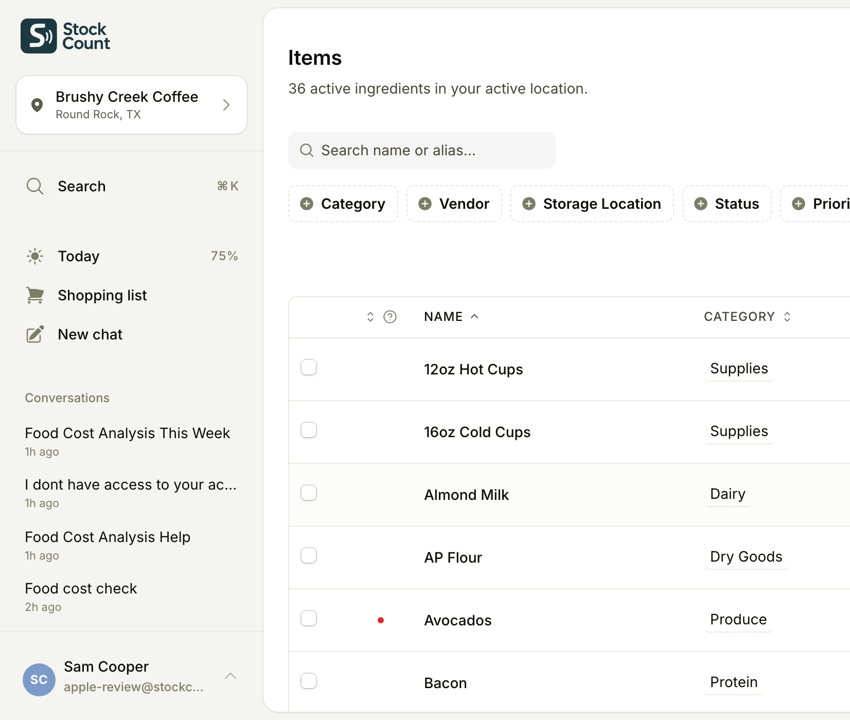 Stockcount items list with ABC priority — count only what matters.
